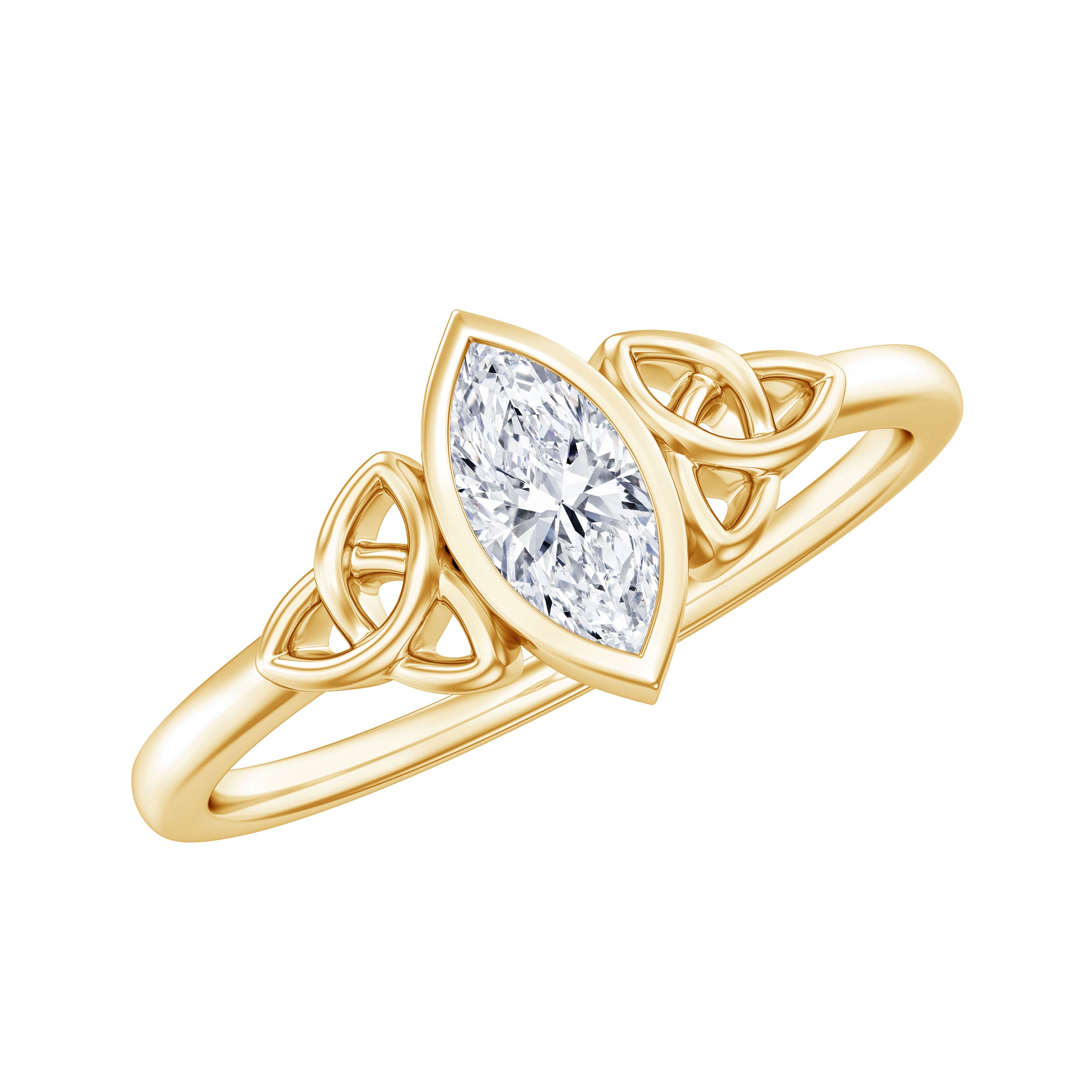 Natural Bezel Set Marquise Diamond Engagement Ring with Celtic Knot Natural - ( HI-SI ) - Rosec Jewels