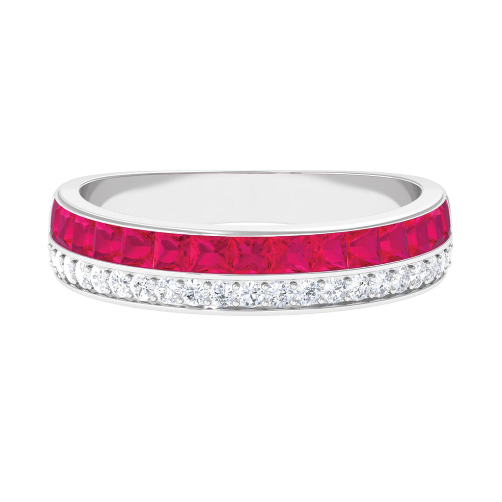 Classic Ruby and Diamond Two Row Half Eternity Band Ring