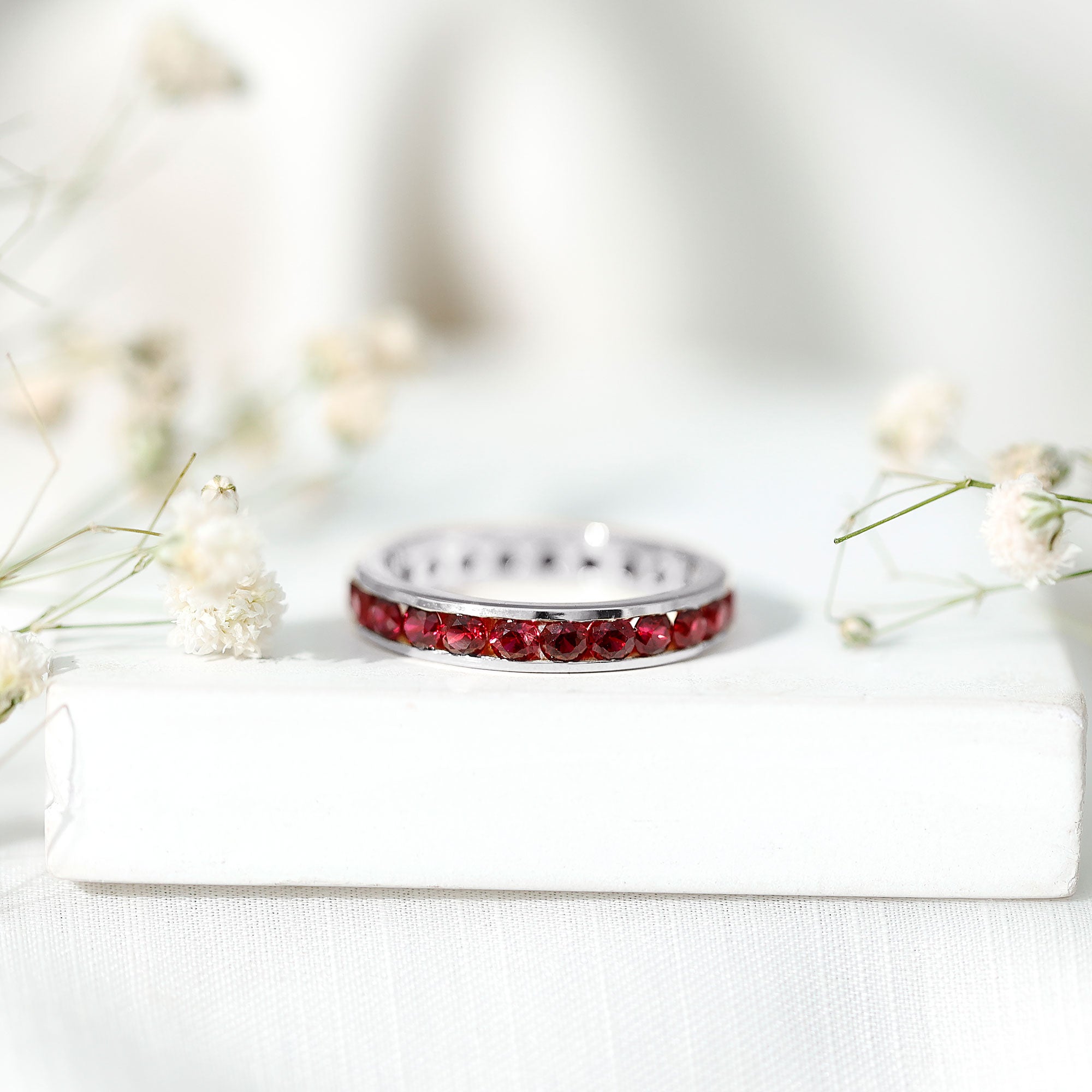 Rosec Jewels-Round Created Ruby Full Eternity Ring in Channel Setting