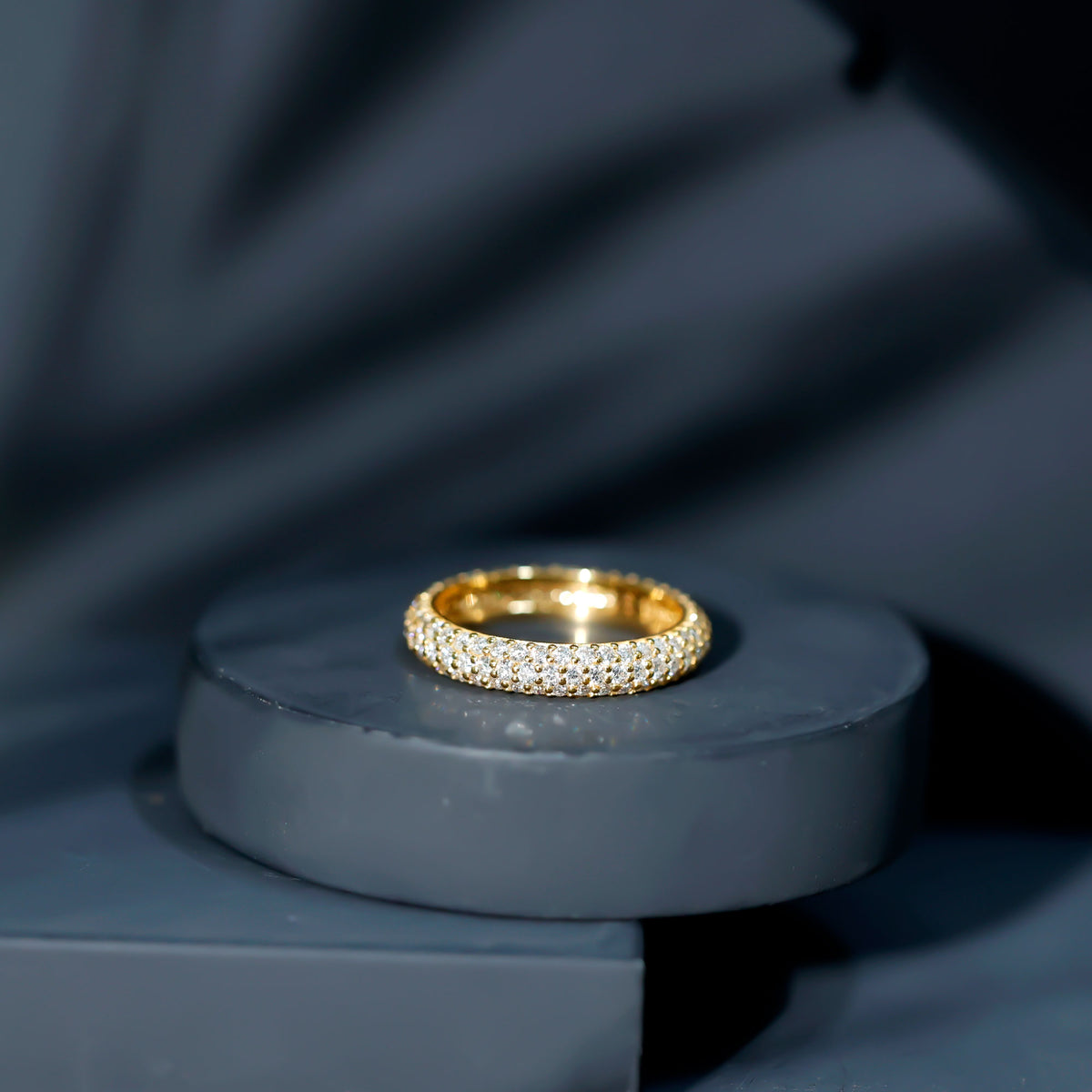Pave Set Certified Moissanite Three Row Eternity Band D-VS1 - Rosec Jewels