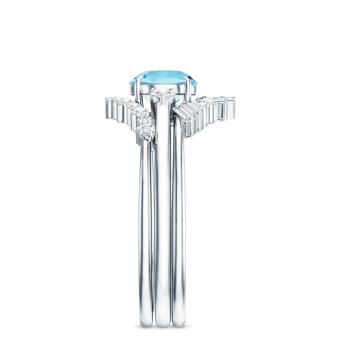 Real Aquamarine Designer Trio Wedding Ring Set with Diamond AAA - Rosec Jewels