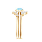 Real Aquamarine Designer Trio Wedding Ring Set with Diamond AAA - Rosec Jewels