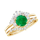 Vintage Inspired 0.4 Carat Emerald Diamond Wedding Bridal Ring Set of 3 AAA - Rosec Jewels