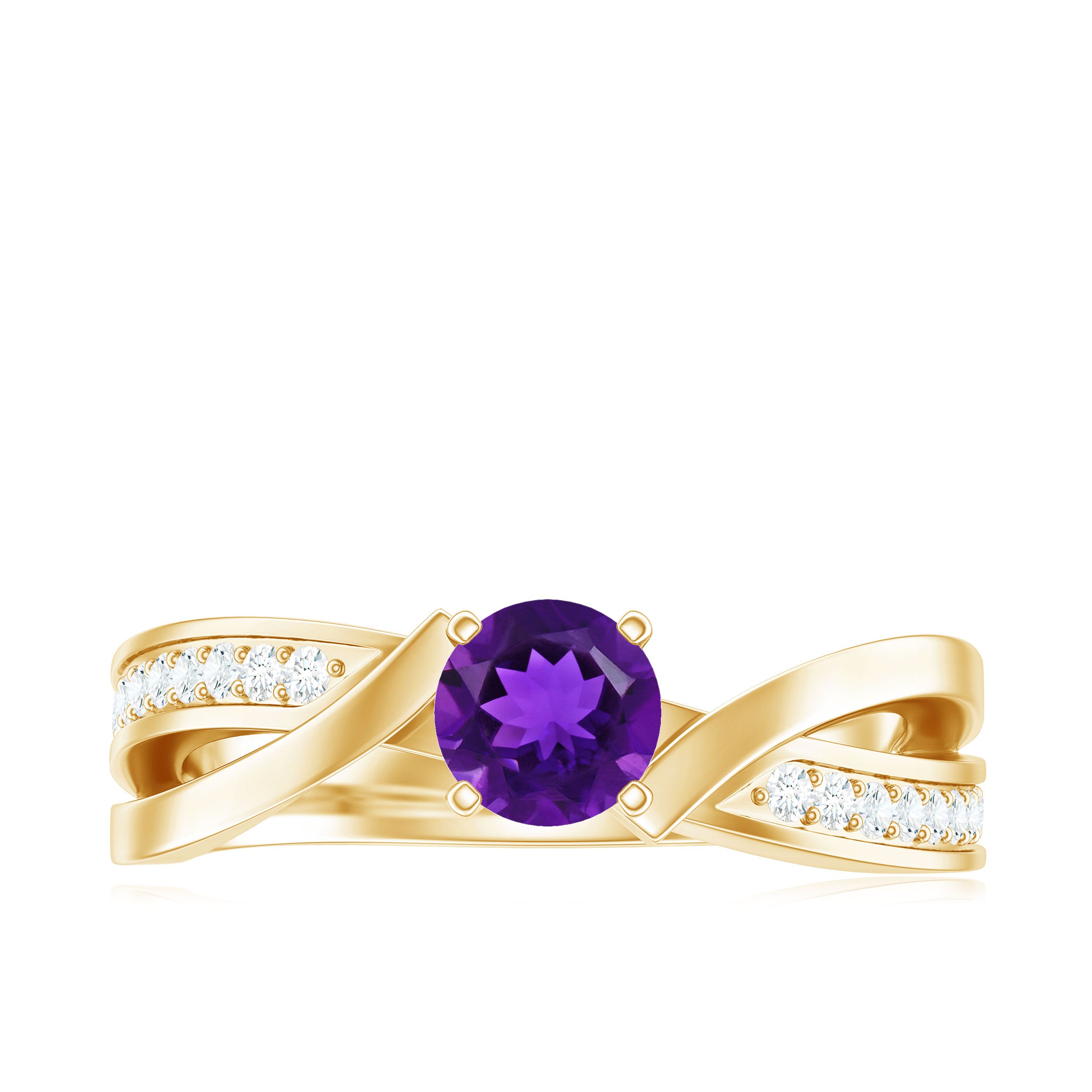 Real Amethyst Engagement Ring with Diamond Infinity Shank AAA - Rosec Jewels