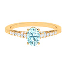 1 Carat Genuine Aquamarine Oval Engagement Ring with Diamond Side Stones AAA - Rosec Jewels