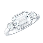Emerald Cut Moissanite 3 Stone Engagement Ring in East West Style D-VS1 - Rosec Jewels