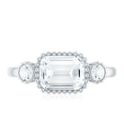 Emerald Cut Moissanite 3 Stone Engagement Ring in East West Style D-VS1 - Rosec Jewels