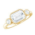 Emerald Cut Moissanite 3 Stone Engagement Ring in East West Style D-VS1 - Rosec Jewels