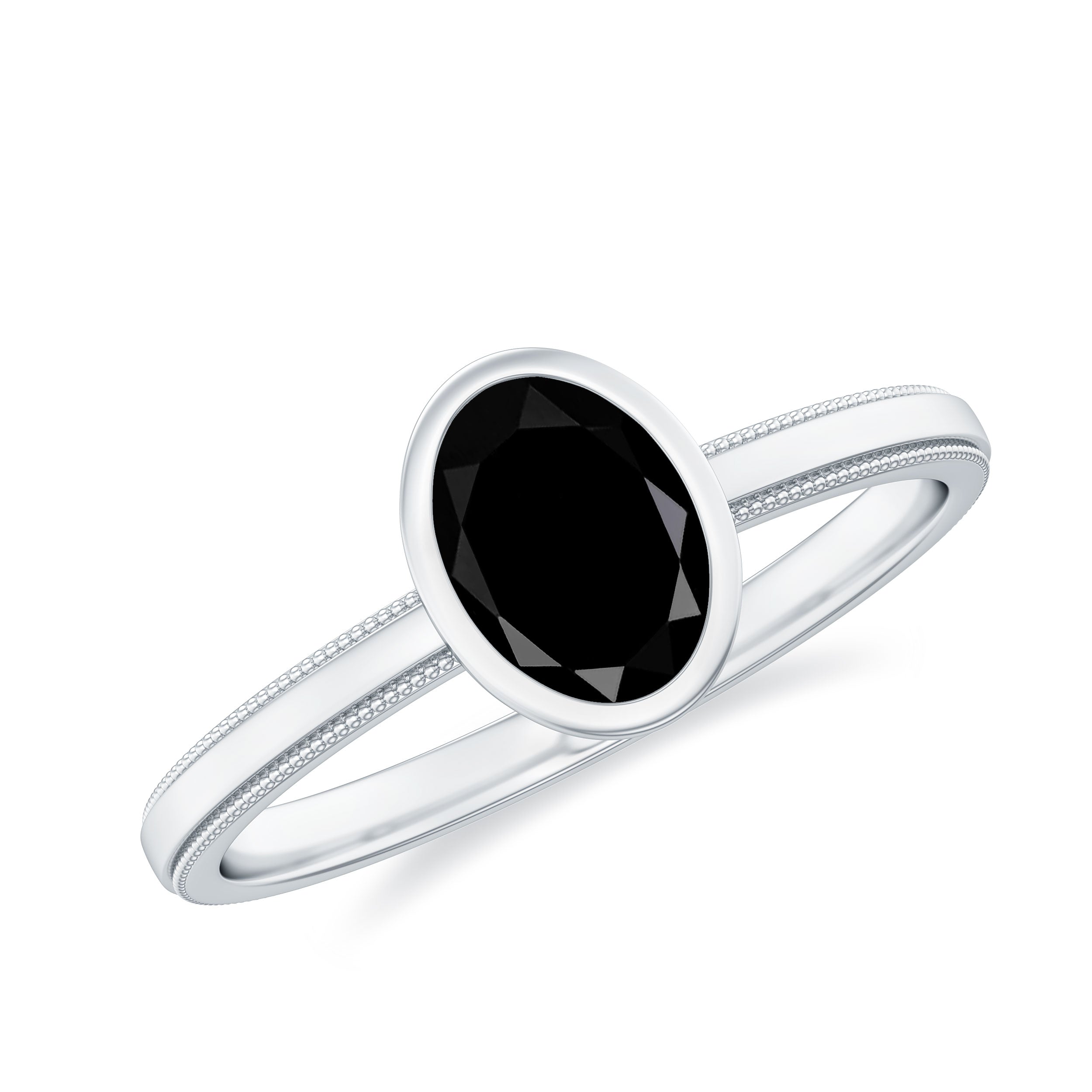 Simple Oval Cut Black Onyx Solitaire Ring in Bezel Setting Black Onyx - ( AAA ) - Quality - Rosec Jewels