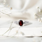 Certified Real Garnet Oval Engagement Ring in Bezel Setting AAA - Rosec Jewels