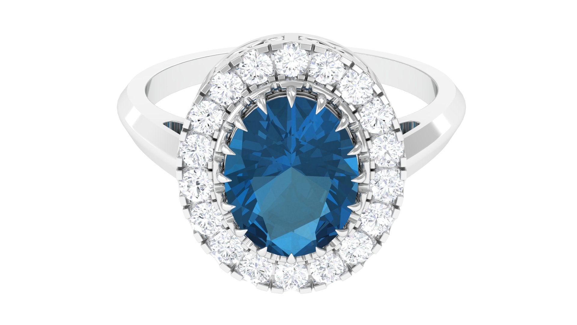 3.50 CT Vintage Claw Set London Blue Topaz Engagement Ring with Diamond Halo London Blue Topaz - ( AAA ) - Quality - Rosec Jewels