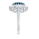 Genuine London Blue Topaz Statement Engagement Ring with Diamond AAA - Rosec Jewels