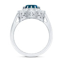 Genuine London Blue Topaz Statement Engagement Ring with Diamond AAA - Rosec Jewels