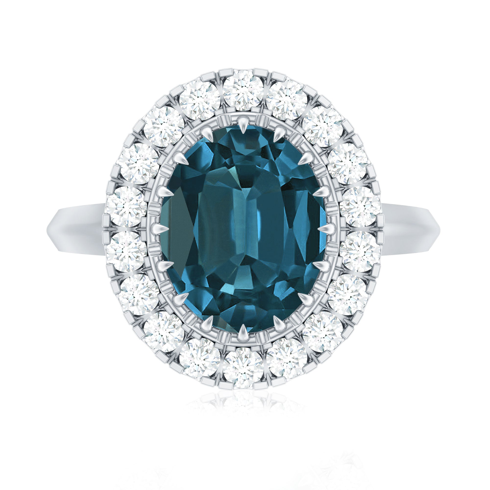 Genuine London Blue Topaz Statement Engagement Ring with Diamond AAA - Rosec Jewels