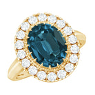 Genuine London Blue Topaz Statement Engagement Ring with Diamond AAA - Rosec Jewels
