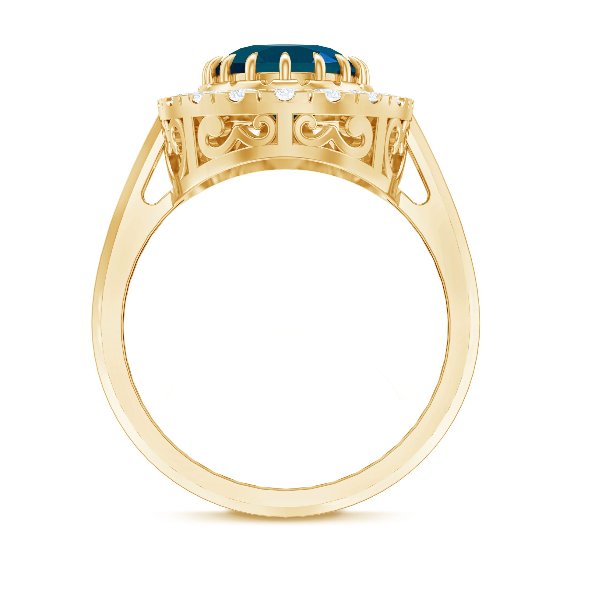 Genuine London Blue Topaz Statement Engagement Ring with Diamond AAA - Rosec Jewels