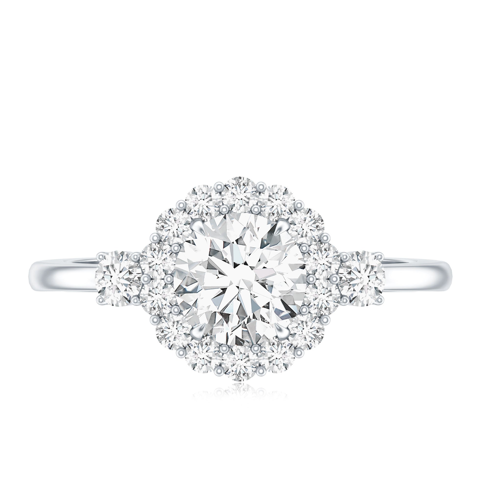 Rosec Jewels-Round Cut Moissanite Halo Engagement Ring with Certificate