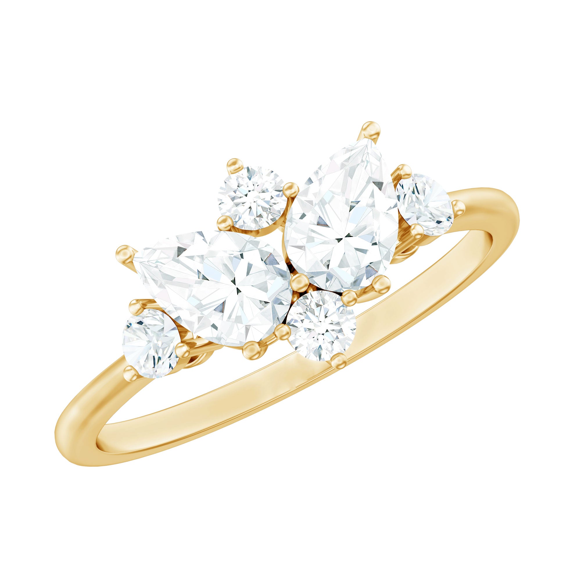 Pear and Round Moissanite Cluster Promise Ring D-VS1 - Rosec Jewels