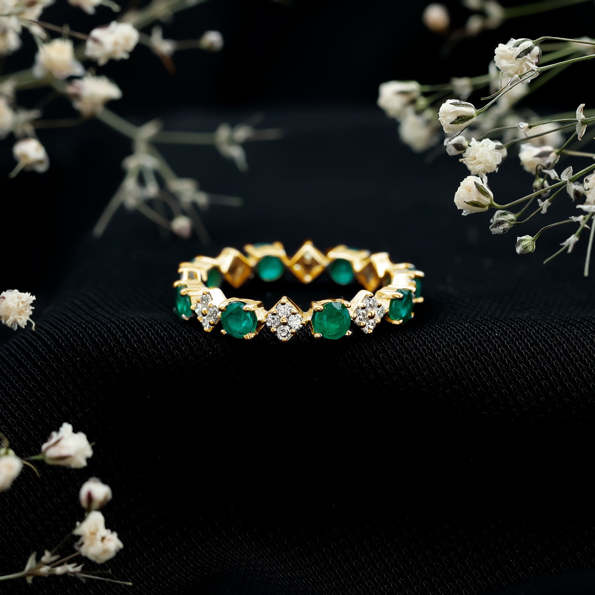 Genuine Emerald and Diamond Eternity Wedding Band AAA - Rosec Jewels