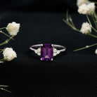Rosec Jewels-Real 1.4 Carat Amethyst Emerald Cut Engagement Ring with Diamond Trio