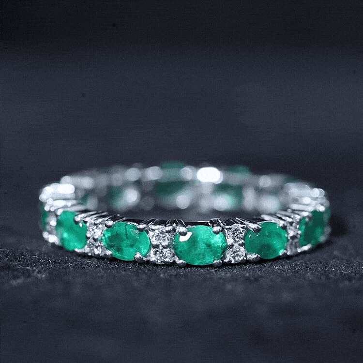 Oval Cut Real Emerald Eternity Band Ring with Diamond AAA - Rosec Jewels