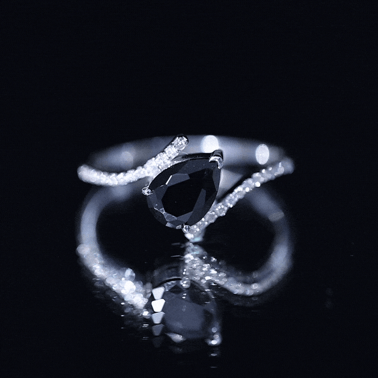Certified 0.8 Carat Lab Grown Black and White Diamond Promise Ring with Bypass Shank AAAA ( Synthetic ) - Rosec Jewels