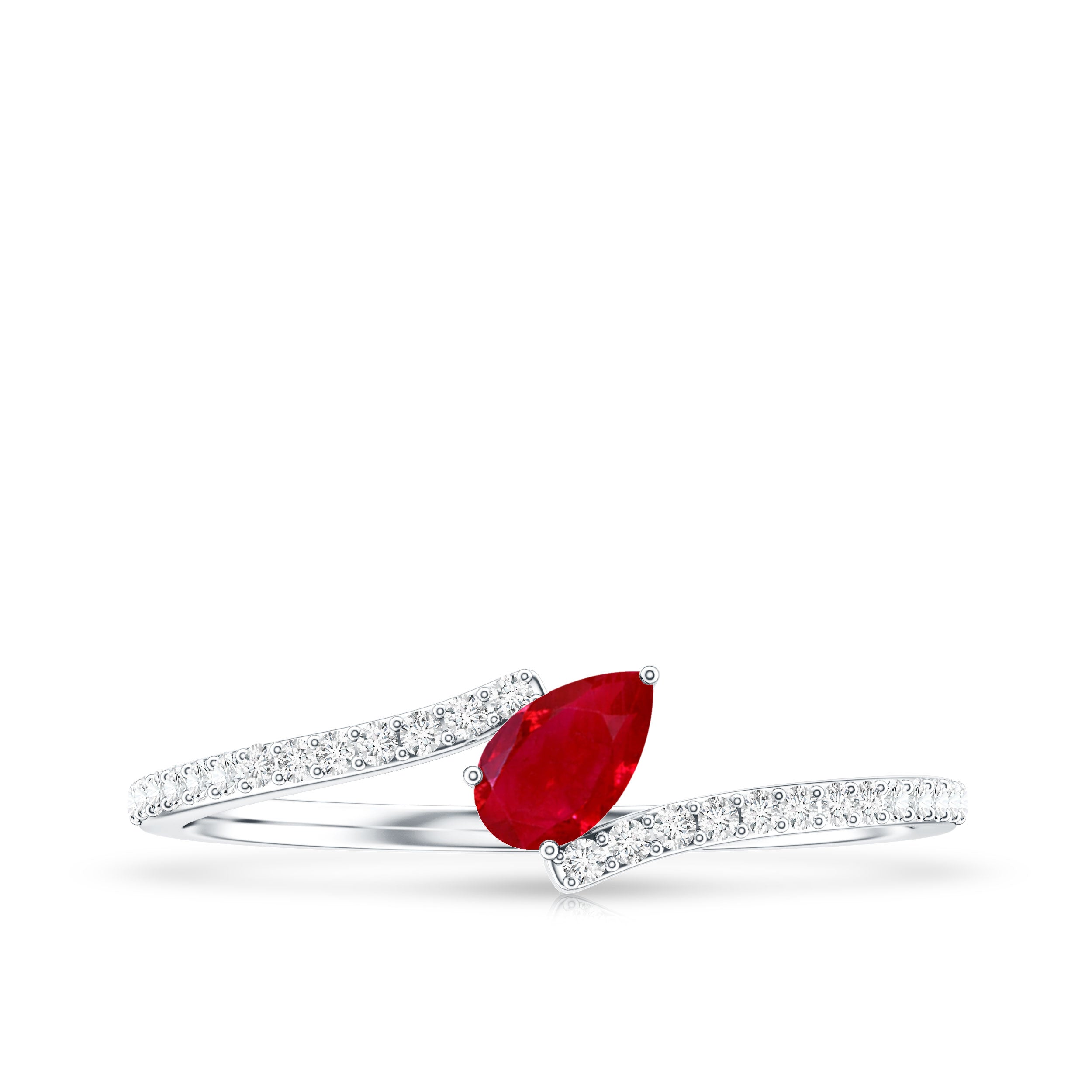 Tilted Pear Shape Ruby and Diamond Bypass Promise Ring AAA - Rosec Jewels
