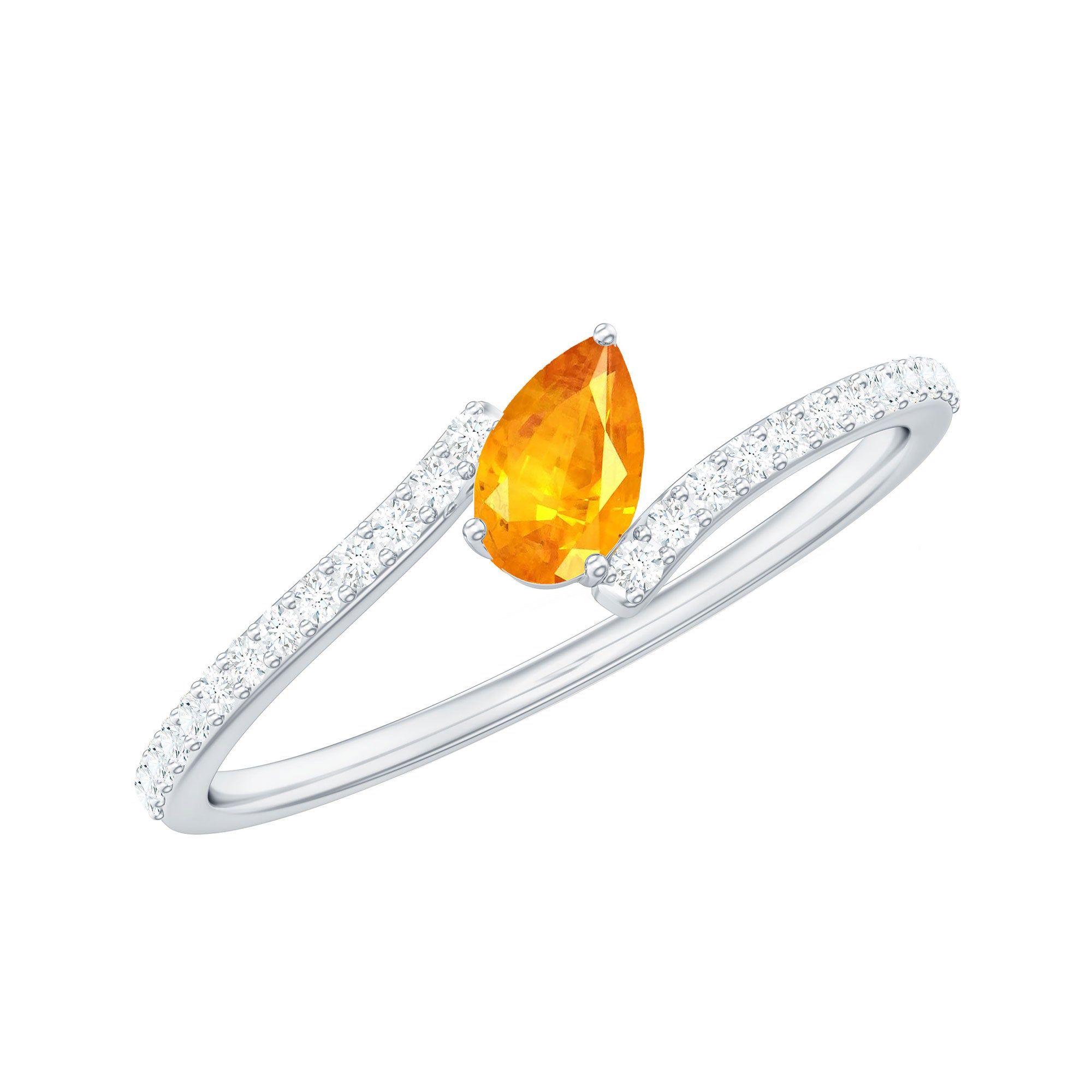 Tilted Pear Shape Orange Sapphire and Diamond Bypass Promise Ring
