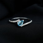 Real Aquamarine and Diamond Promise Ring in Bypass Shank AAA - Rosec Jewels