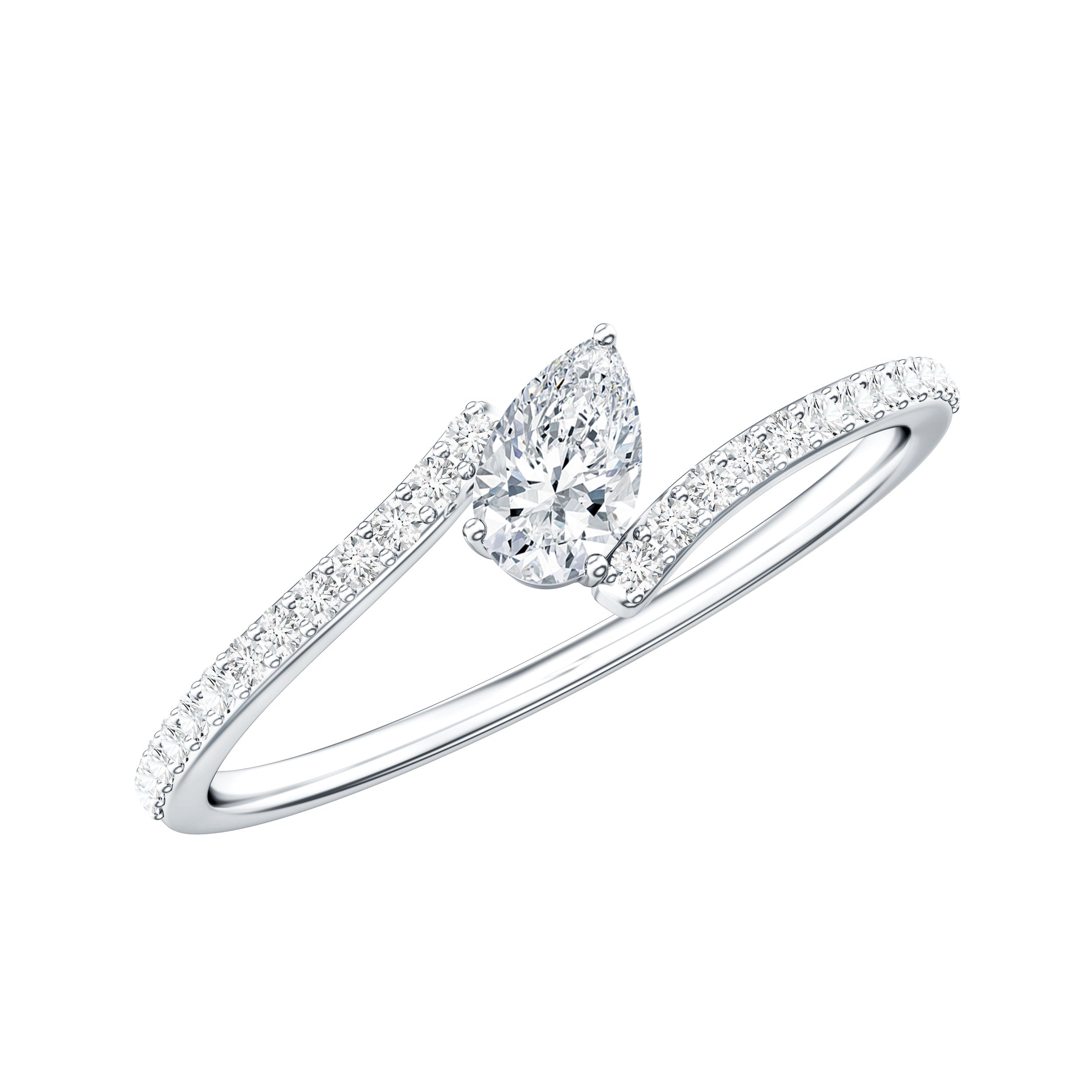 Pear Shaped Moissanite Bypass Promise Ring for Her D-VS1 - Rosec Jewels