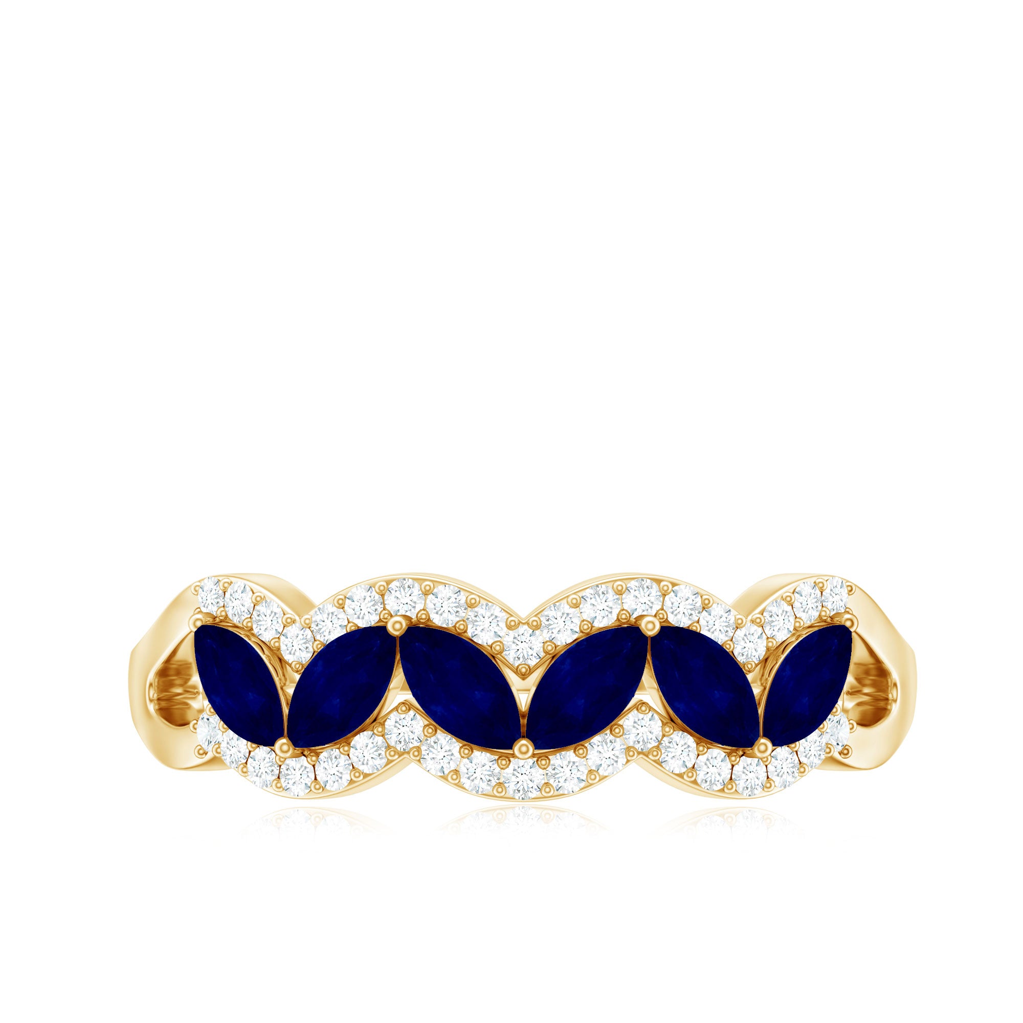 Certified Marquise Cut Blue Sapphire and Diamond Wedding Anniversary Band Ring AAA - Rosec Jewels