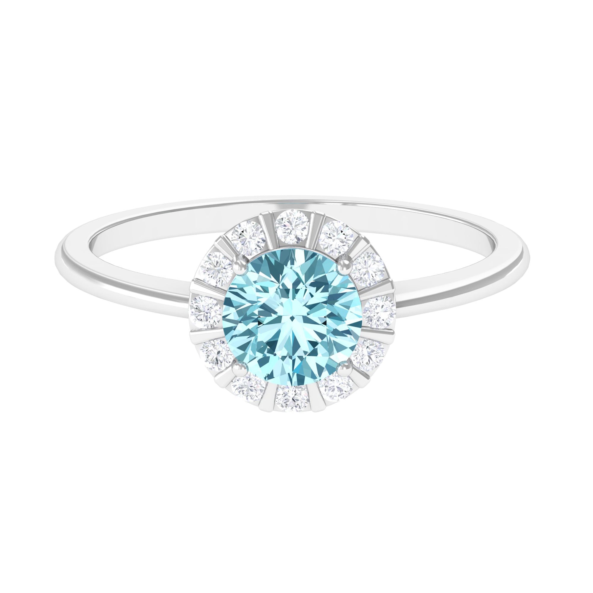 Rosec Jewels-1 CT Aquamarine Engagement Ring with Diamond Floating Halo
