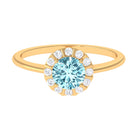 1 CT Aquamarine Engagement Ring with Diamond Floating Halo AAA - Rosec Jewels