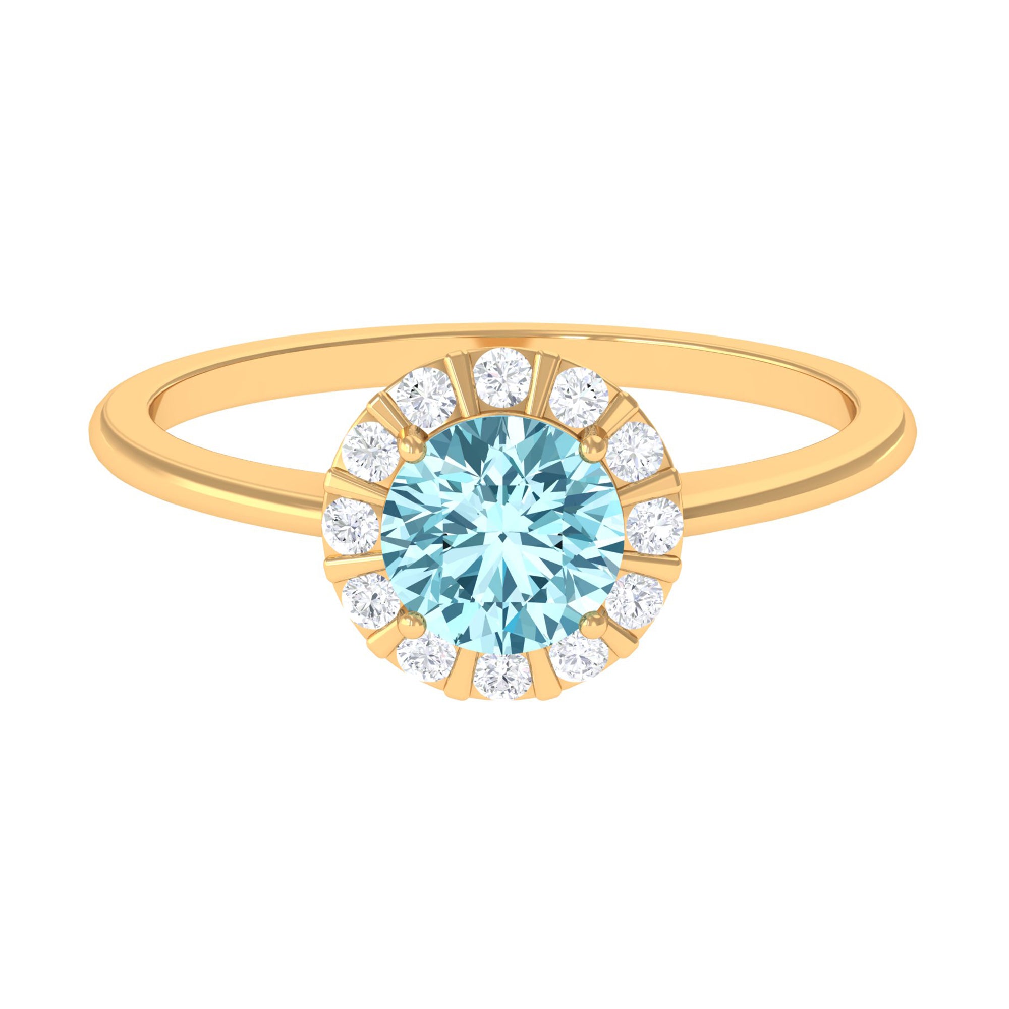 1 CT Aquamarine Engagement Ring with Diamond Floating Halo AAA - Rosec Jewels