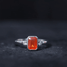 6X8 MM Fire Opal Emerald Cut Engagement Ring with Diamond AAA - Rosec Jewels