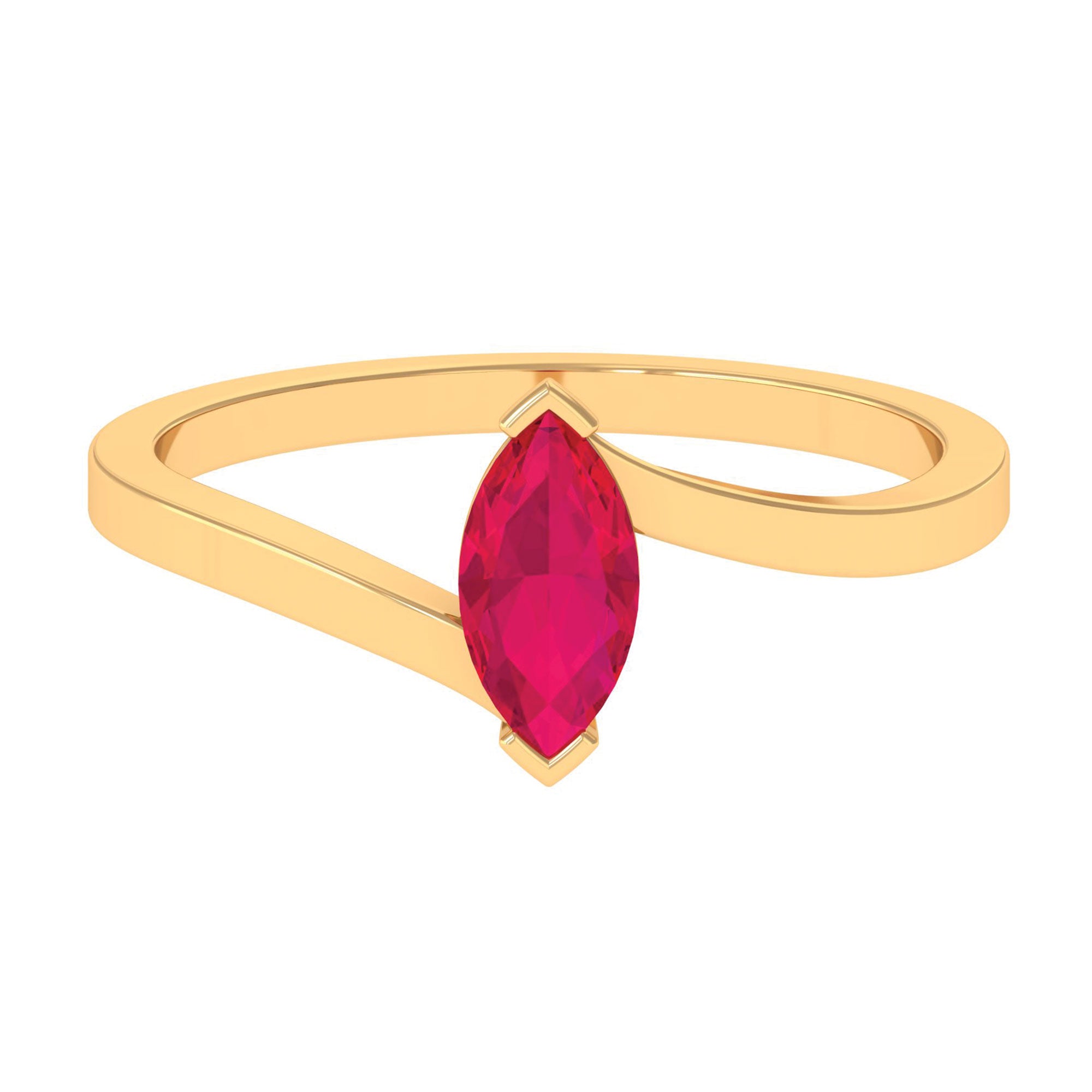 Marquise Cut Ruby Solitaire Ring in Bypass Shank Ruby - ( AAA ) - Quality - Rosec Jewels