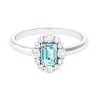 Octagon Aquamarine Engagement Ring with Diamond Halo AAA - Rosec Jewels