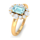 Octagon Aquamarine Engagement Ring with Diamond Halo AAA - Rosec Jewels
