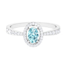 1 CT Aquamarine Engagement Ring with Diamond Halo AAA - Rosec Jewels