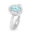 1 CT Aquamarine Engagement Ring with Diamond Halo AAA - Rosec Jewels