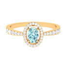 1 CT Aquamarine Engagement Ring with Diamond Halo AAA - Rosec Jewels