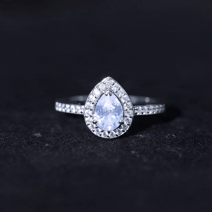 Zircon Teardrop Halo Engagement Ring AAAA - Rosec Jewels