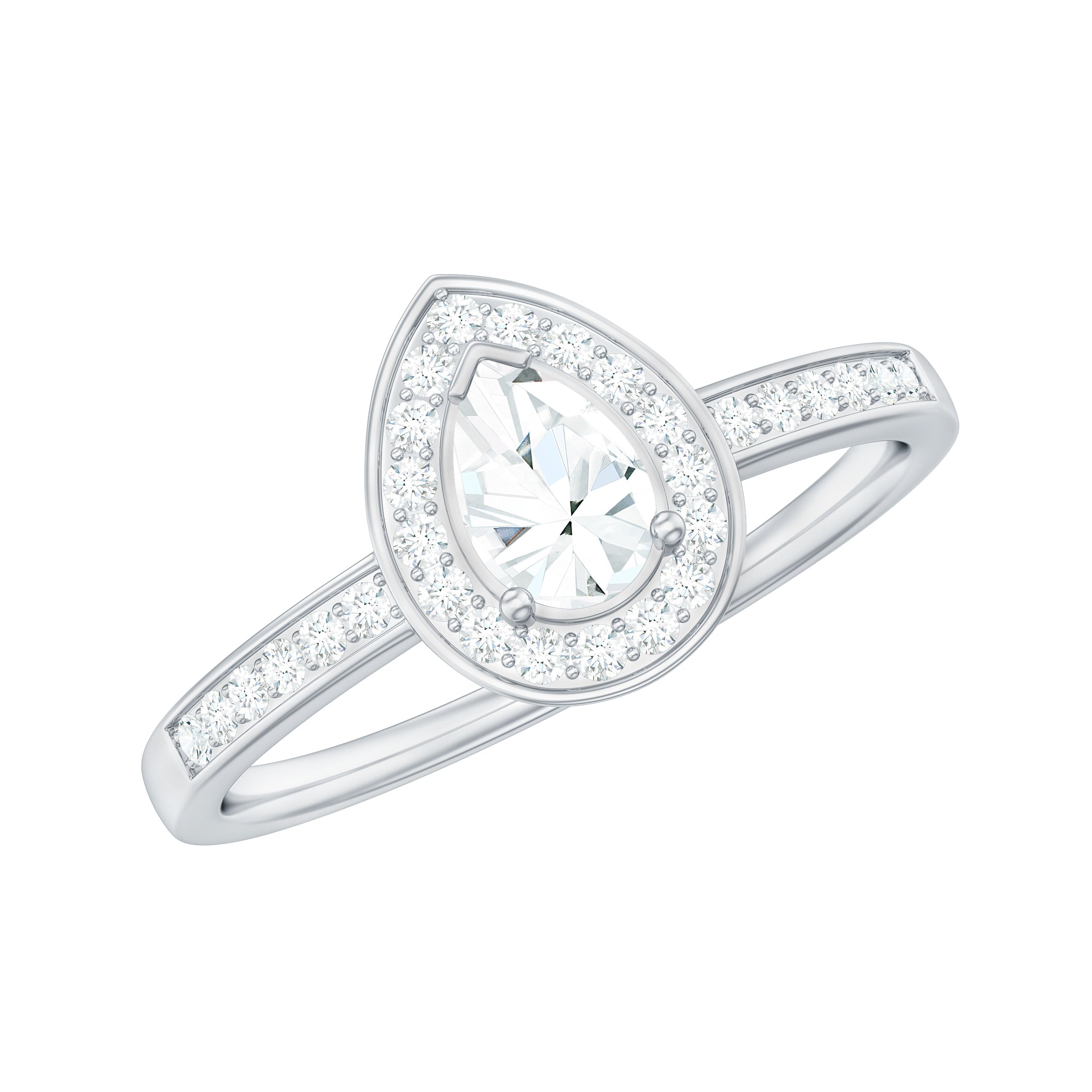 Zircon Teardrop Halo Engagement Ring AAAA - Rosec Jewels
