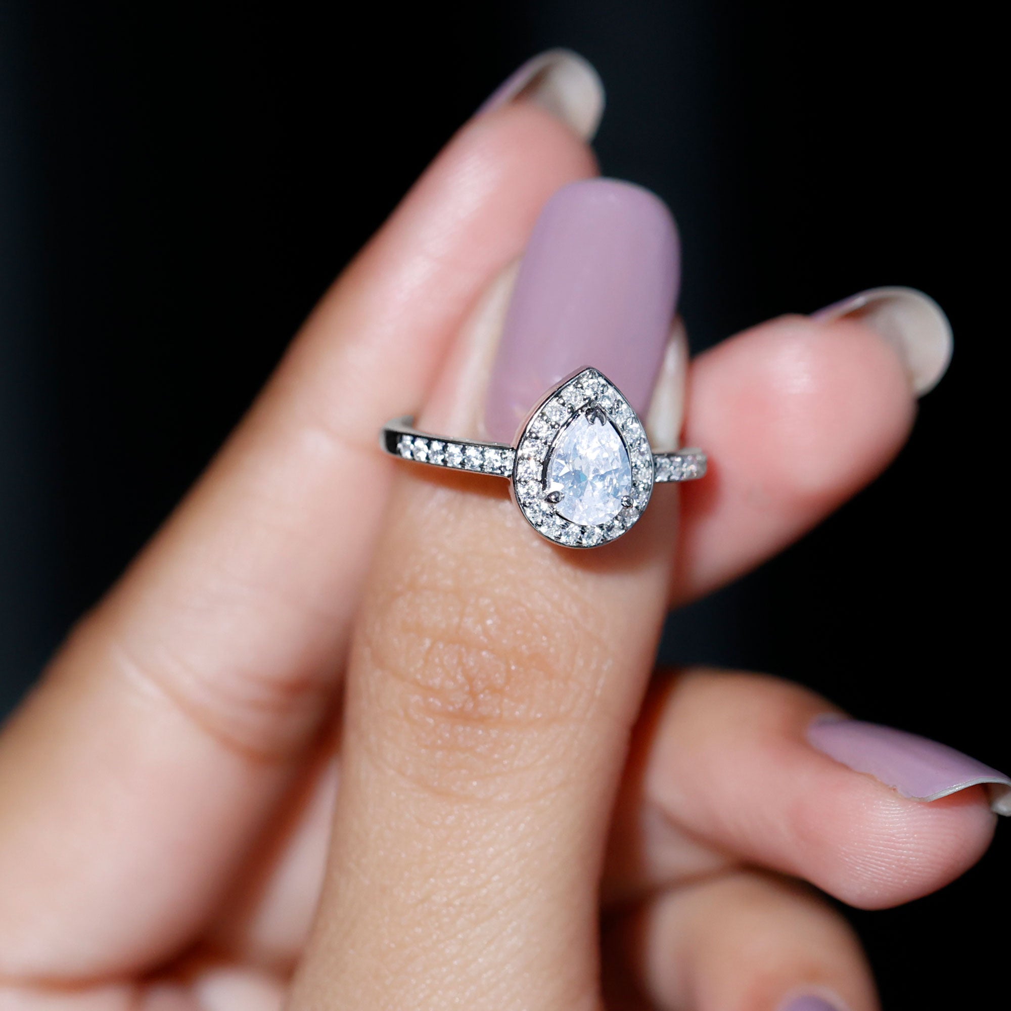 Zircon Teardrop Halo Engagement Ring AAAA - Rosec Jewels