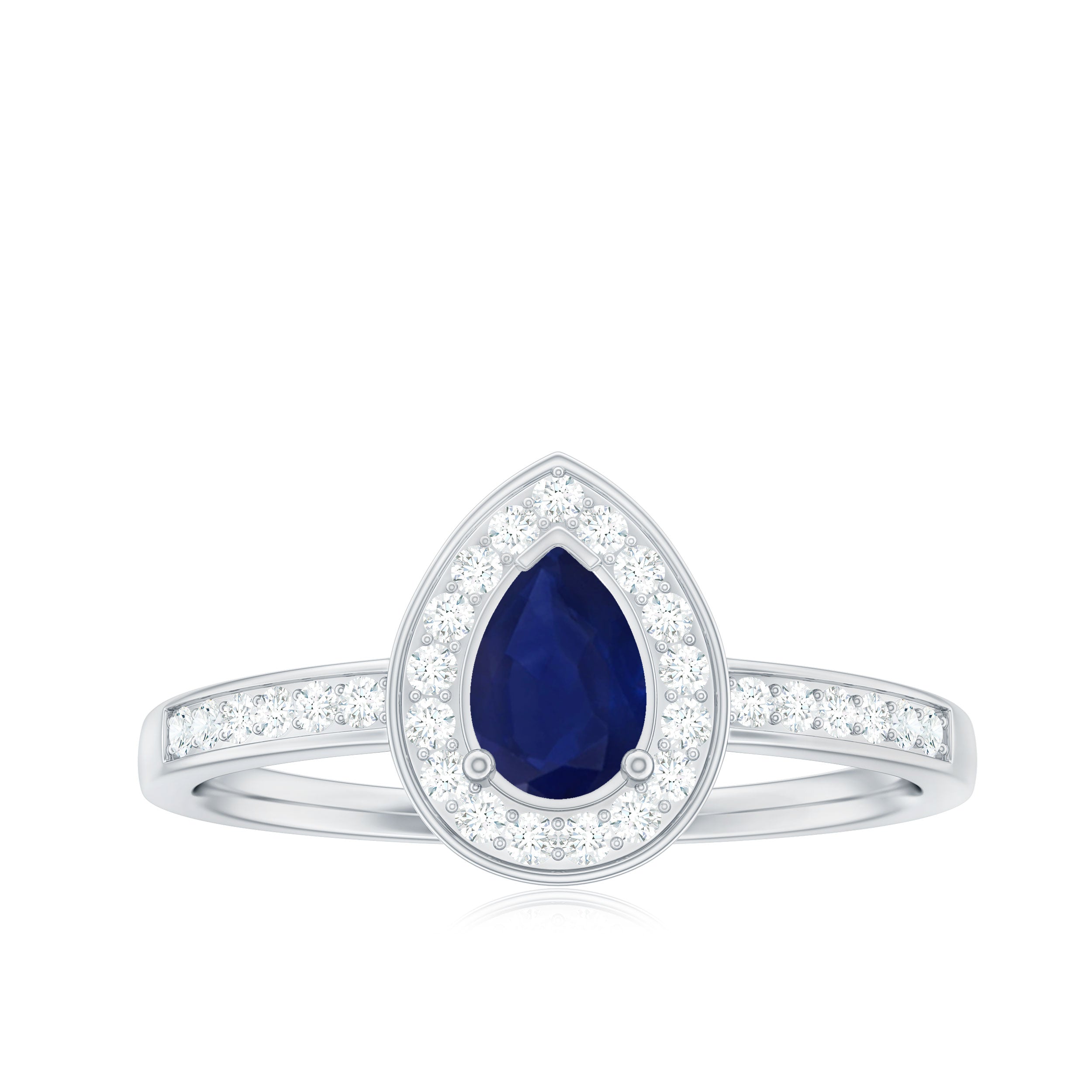 Genuine 0.5 Carat Blue Sapphire and Diamond Pear Halo Engagement Ring AAA - Rosec Jewels
