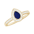Genuine 0.5 Carat Blue Sapphire and Diamond Pear Halo Engagement Ring AAA - Rosec Jewels