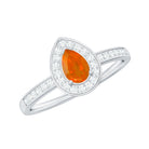 Classic Fire Opal Engagement Ring with Diamond Halo AAA - Rosec Jewels