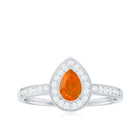 Classic Fire Opal Engagement Ring with Diamond Halo AAA - Rosec Jewels