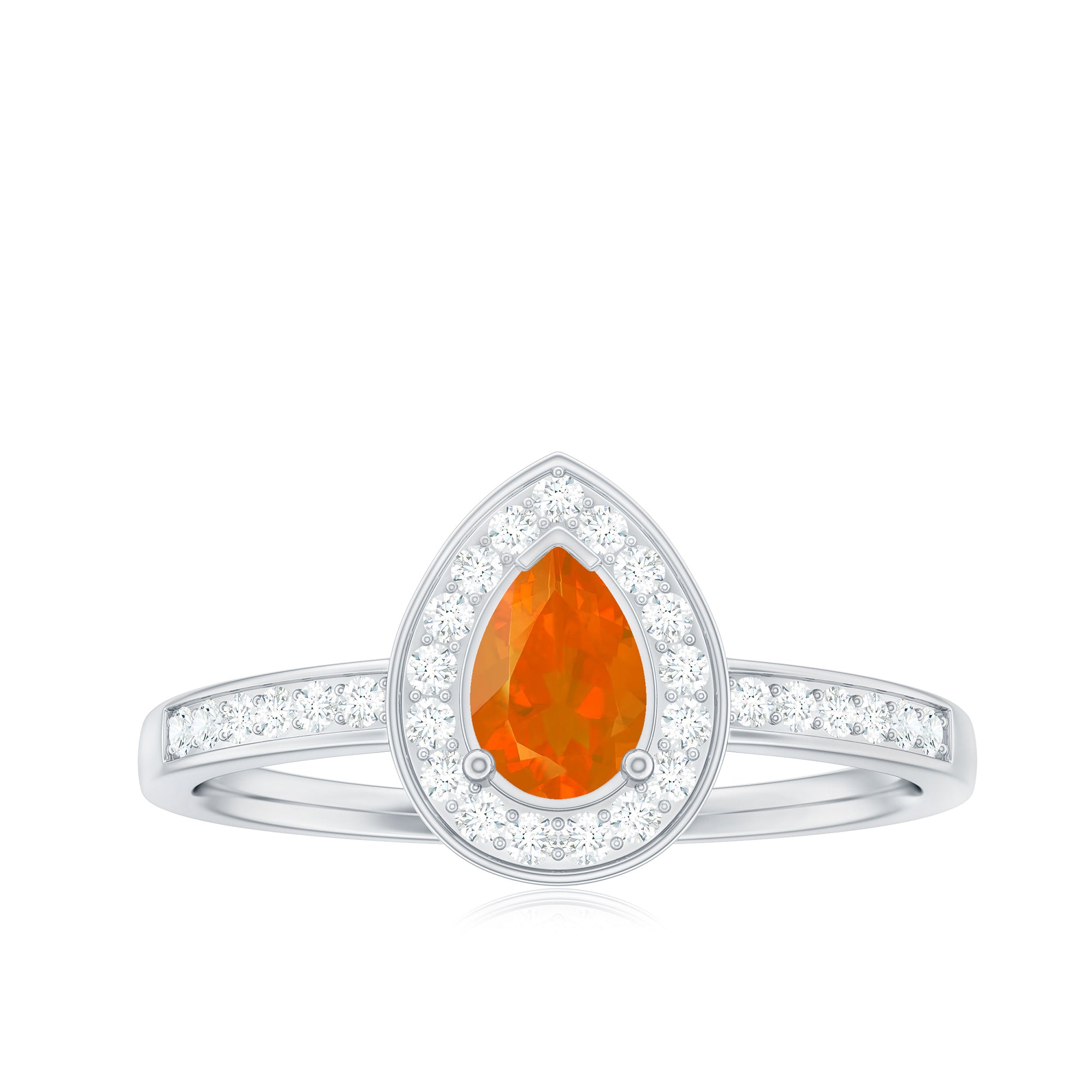 Rosec Jewels-Classic Fire Opal Engagement Ring with Diamond Halo