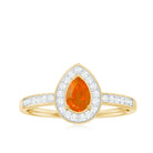 Classic Fire Opal Engagement Ring with Diamond Halo AAA - Rosec Jewels